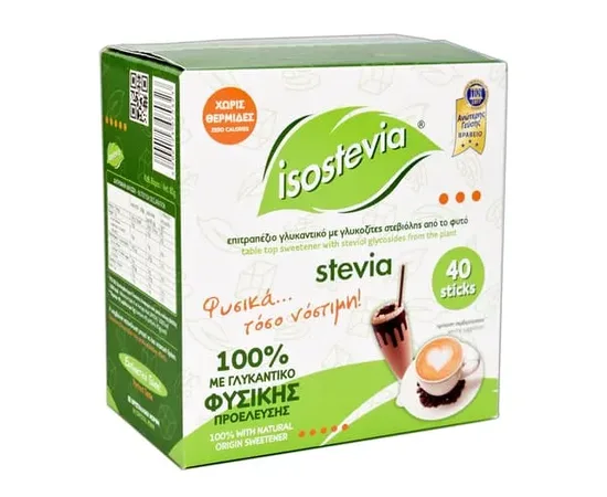 Isostevia γλυκαντικό με Stevia Sticks 40 τεμ | Υποκατάστατα Ζάχαρης στο coffeetales