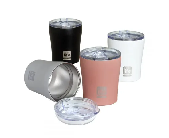 Ποτήρι Θερμός Ροζ (Matte) με Διαφανές Καπάκι 300ml | Οικολογικά Ποτήρια στο coffeetales