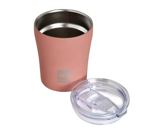 Ποτήρι Θερμός Ροζ (Matte) με Διαφανές Καπάκι 300ml | Οικολογικά Ποτήρια στο coffeetales