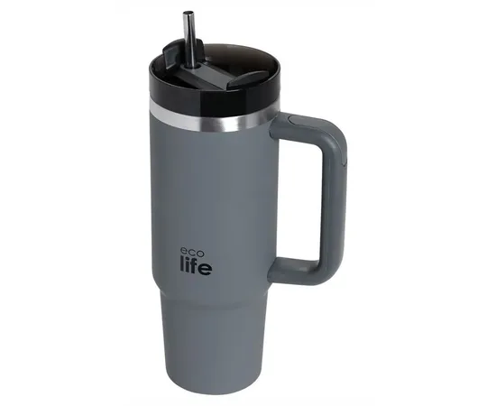 Ποτήρι Θερμός Μεταλλικό με Καλαμάκι Junior Grey 900ml | Οικολογικά Ποτήρια στο coffeetales