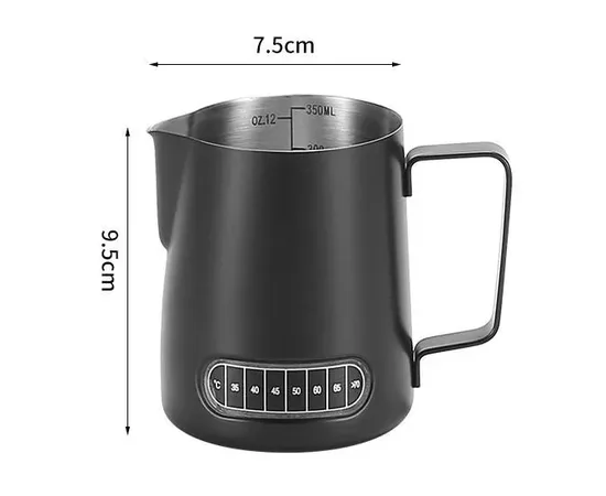 4Bars P304 350 ml - Γαλατιέρα Inox με Ενσωματωμένο Θερμόμετρο Μαύρη | Γαλατιέρες στο coffeetales