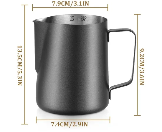 4Bars P306 350 ml - Γαλατιέρα Inox με Δείκτη Μέτρησης Μαύρη | Γαλατιέρες στο coffeetales