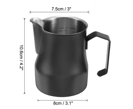 4Bars P307 350 ml - Γαλατιέρα  Inox thick με Δείκτη Μέτρησης Μαύρη | Γαλατιέρες στο coffeetales