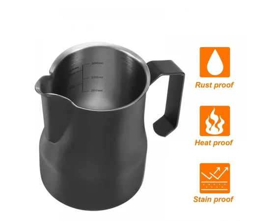 4Bars P307 350 ml - Γαλατιέρα  Inox thick με Δείκτη Μέτρησης Μαύρη | Γαλατιέρες στο coffeetales