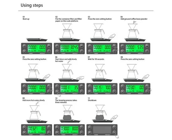 4Bars S204 5kg/0.1g - Ζυγαριά Επαναφορτιζόμενη με Χρονόμετρο | Θερμόμετρα & Ζυγαριές στο coffeetales