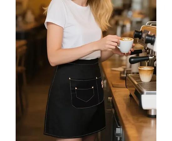 4bars Ποδιά Barista/Bartender μαύρη κοντή αδιάβροχoς καμβάς | Σερβιτόρος στο coffeetales
