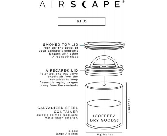 Δοχείο Αποθήκευσης Καφέ Μεταλλικό Airscape Μαύρο Ματ 850ml / 250gr | Δοχεία Αποθήκευσης Καφέ στο coffeetales